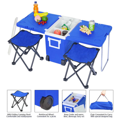 Multi Function Rolling Cooler Box Picnic Camping Outdoor Furniture Set Folding 1